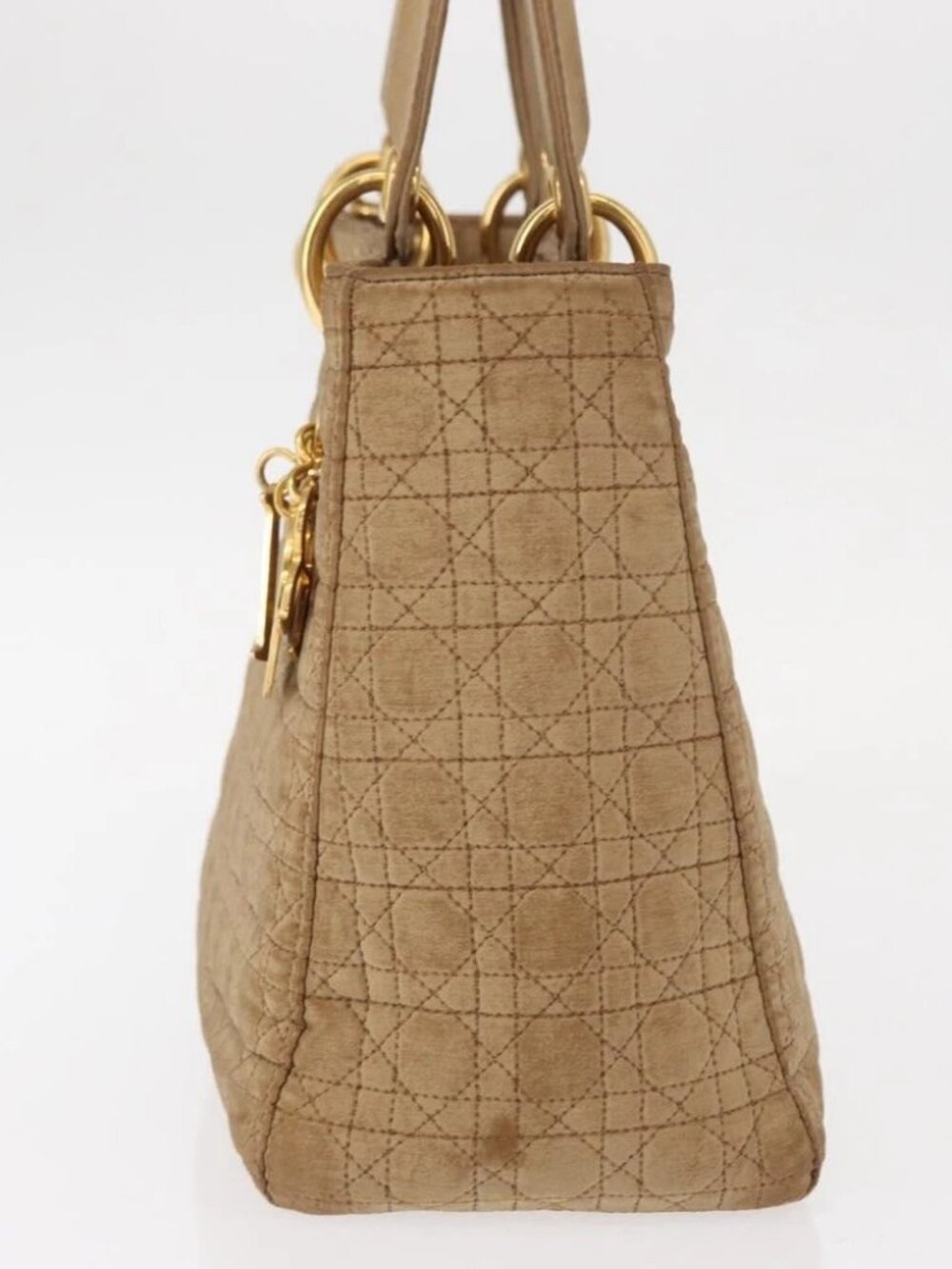 Christian Dior Lady Dior Canage Hand Bag Nylon Beige Gold - Picture 4 of 16